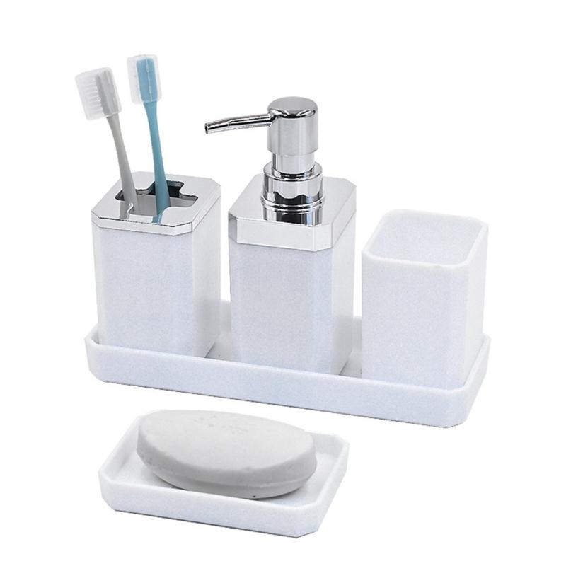 5Piece Bathroom Organizers Set Including Soap Dispenser Toothbrush Holder Tumblers Vanities Tray and Multipurpose Holders