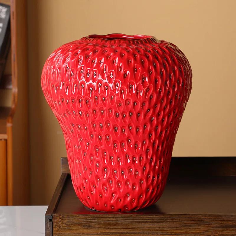 Red Strawberry Ceramic Vase Flower Pots Decorative Flowers Arrangement Desk Decoration Strawberry Floral Vase Modern Home Decor