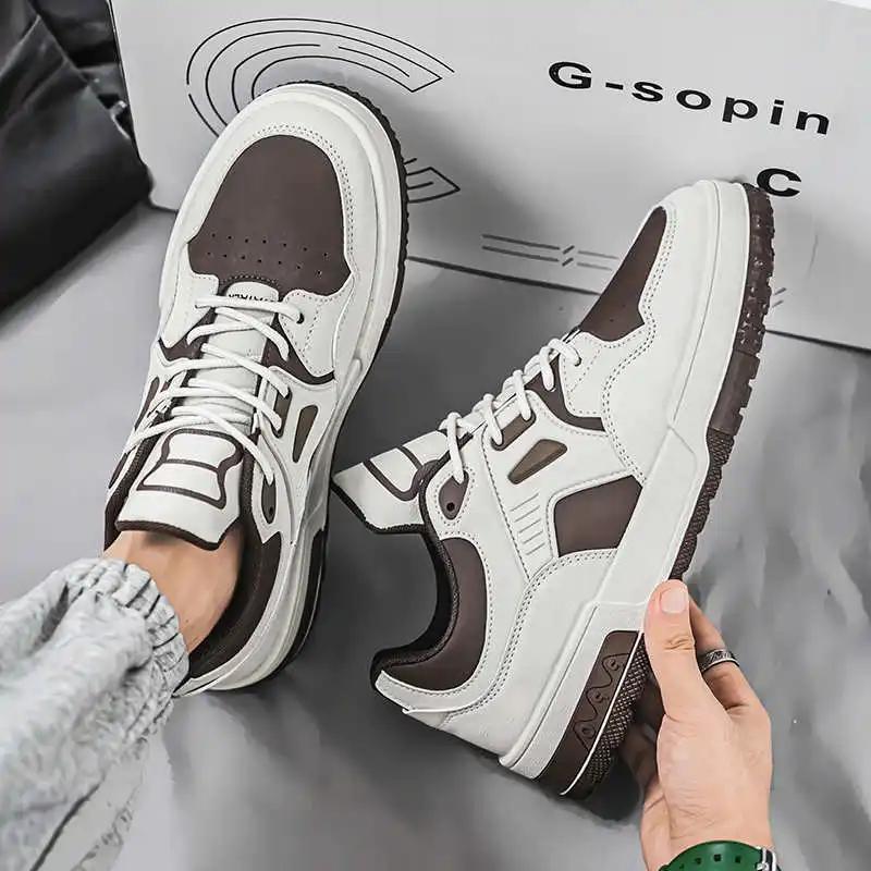 Fashion Thick Bottom Natural Leather Brown Woman Sneakers Loafers Orange Tennis Sports Shoes For Women Luxury Sapatenes Aestthic