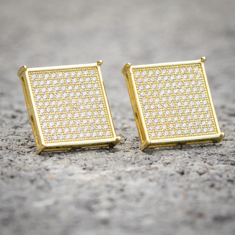 Huitan Rock Hip Hop Серьги-гвоздики для мужчин Мужские Полностью Блестящие Ледяные Квадратные Серьги-гвоздики Женские Модные Серьги с Цирконием