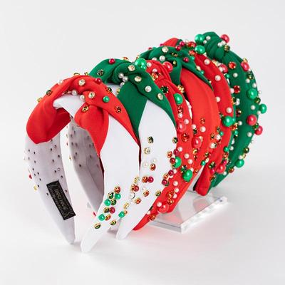 Trendy Christmas Red & Green Beaded Rhinestone Headband - Women's High-Quality Festive Hair Accessory