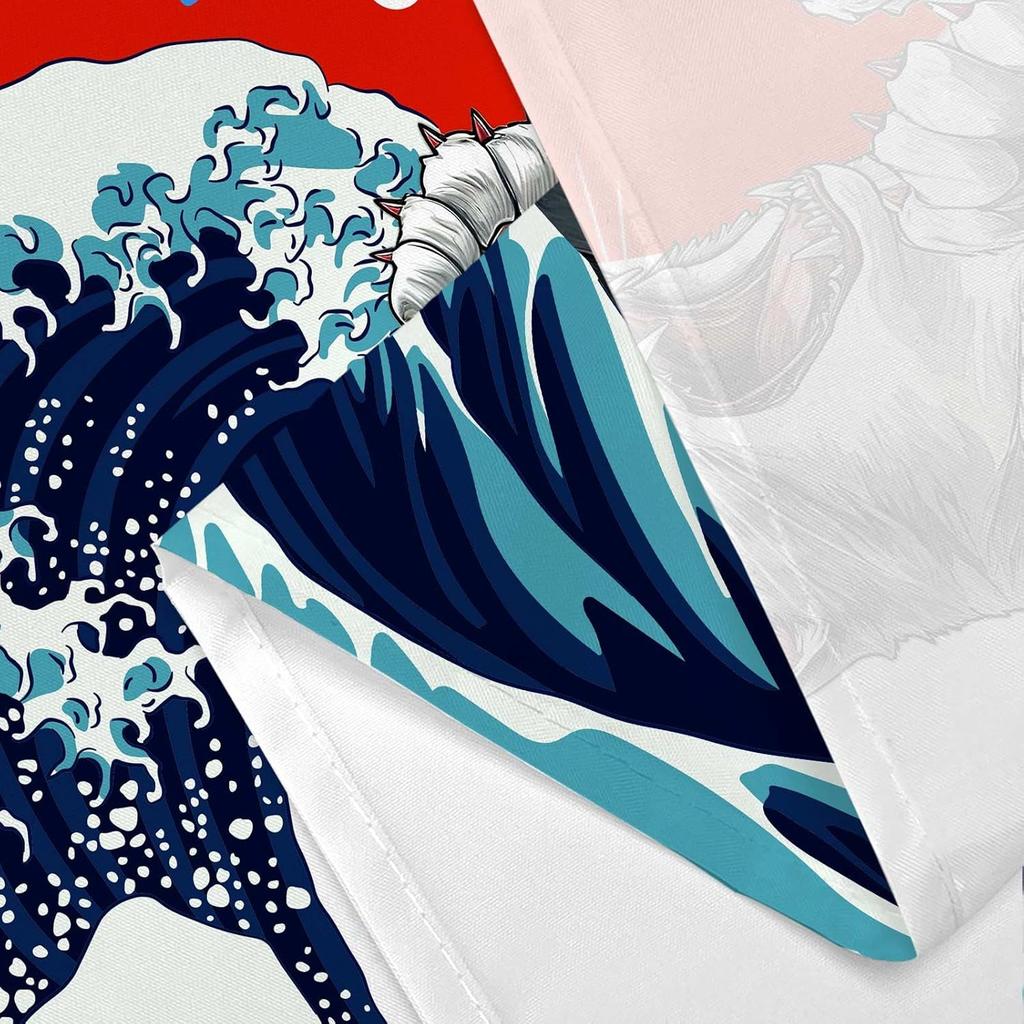 Unny Cat Japanese Ocean Wave Shower Curtain Cool Kids Anime Bathroom Decor Nautical Fabric Bath Curtain Hooks Washable Art