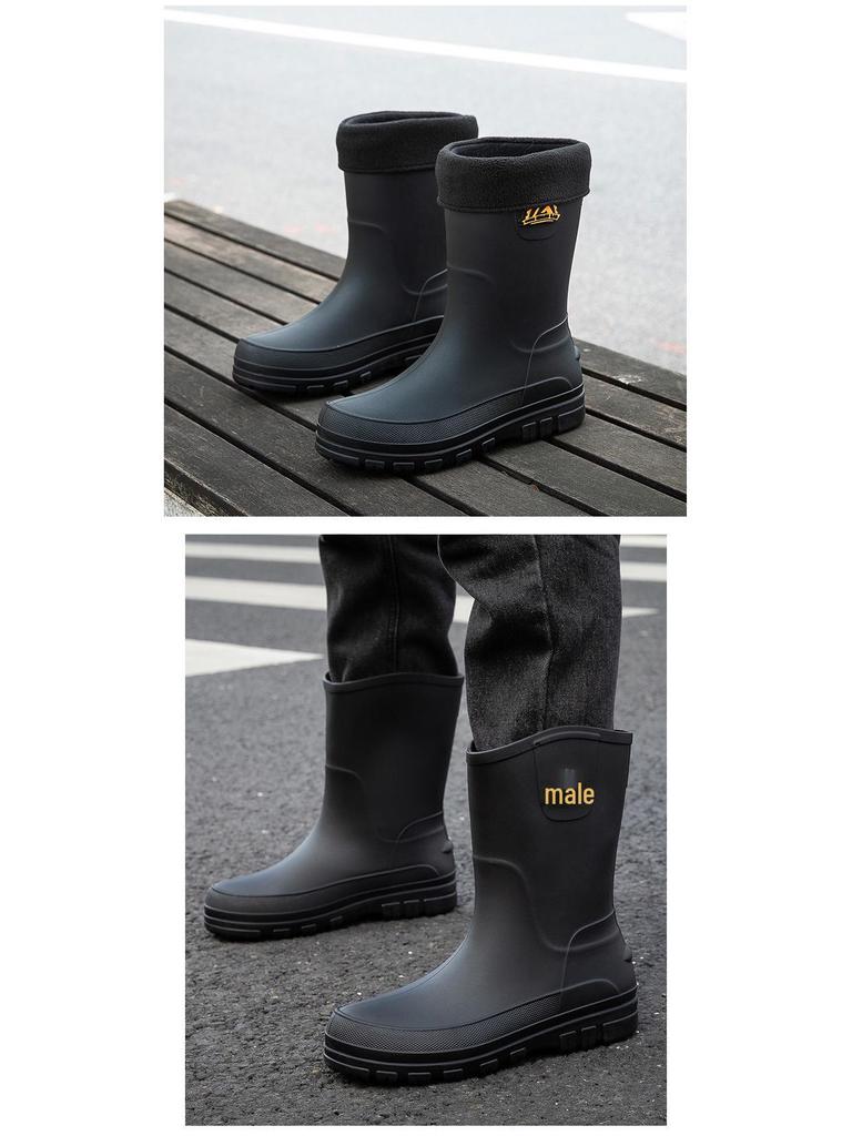 Men's Korean Style Waterproof Mid-Calf Rubber Rain Boots - Non-Slip, Slip-On Casual Fashion Shoes