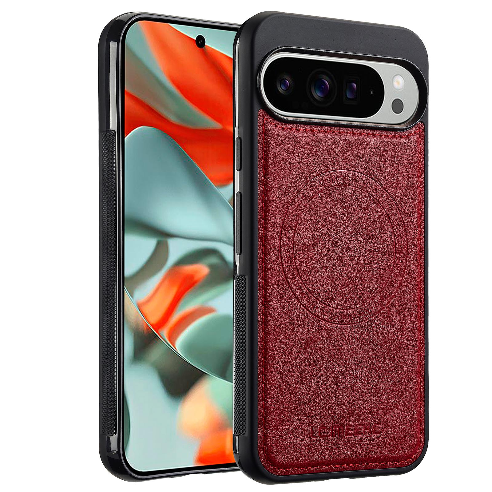 

LC.IMEEKE For Google Pixel 10 Pro XL Magnetic Case Compatible with MagSafe Leather+TPU Back Cover Red