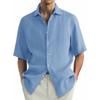 Camisa Masculina de Manga Curta com Botões Tecido de Linho Casual Respirável Top de Verão