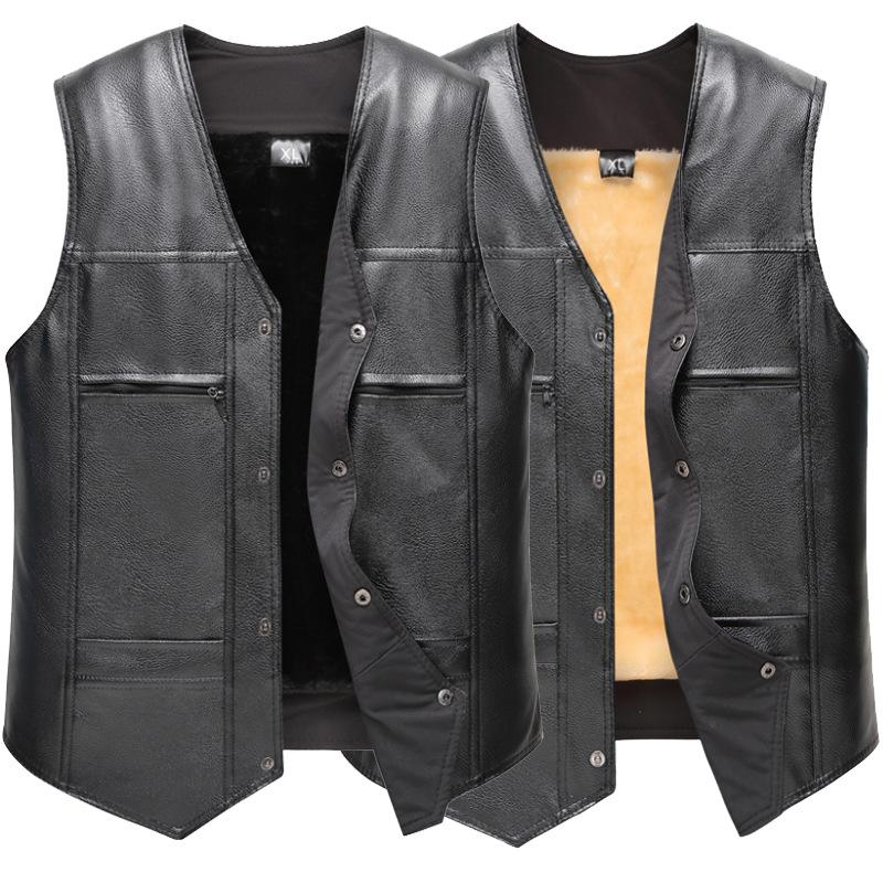 Winter Lederweste Lässiges Unterhemd Mittleren Alters Und Älterer Gepolsterte Und Verdickte Große Größe Pferdejacke Lederjacke Herrenbekleidung