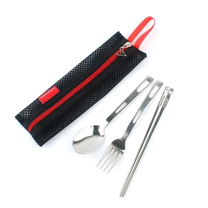 1 Set Mehrzweck Outdoor Geschirrset Camping Edelstahl Essstäbchen Löffel Gabel Geschirrset für Haushalt Camping