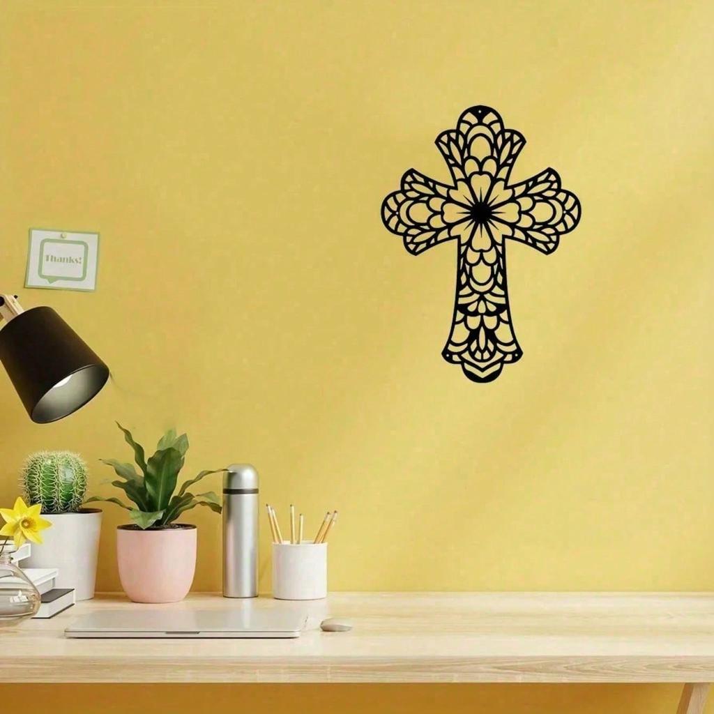 Rustic Iron Cross Wall Decor – Christian Religious Art for Home, Office, Gift