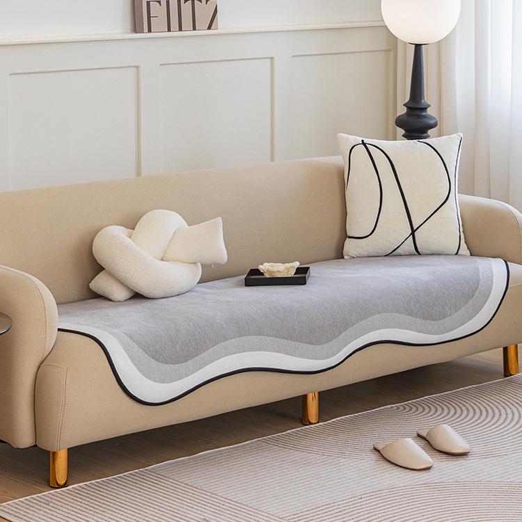 Chenille Irregular Sofa Cushion Special-Shaped Cushion Four Seasons Universal Non-Slip Anti-Scratching Solid Color Matcha Green One Piece