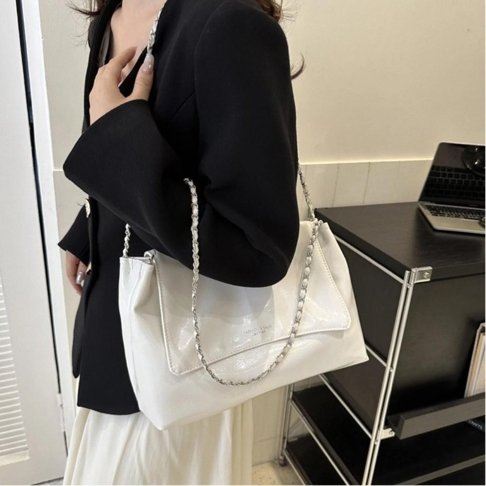 Fashion Large Capacity Crossbody Bag Single Shoulder PU Material Tote Bag Chain Strap Solid Color Shoulder Bag