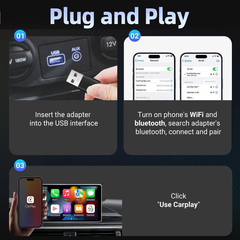 Wired To Wireless CarPlay Converter, Car Smart Connectivity and Entertainment System Adapter, Upgraded Air Freshener Clip