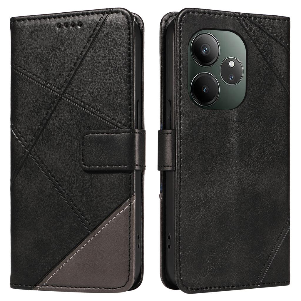 For Realme GT 6 5G Case Leather Geometric Line Phone Cover Card Holder Magnetic Clasp