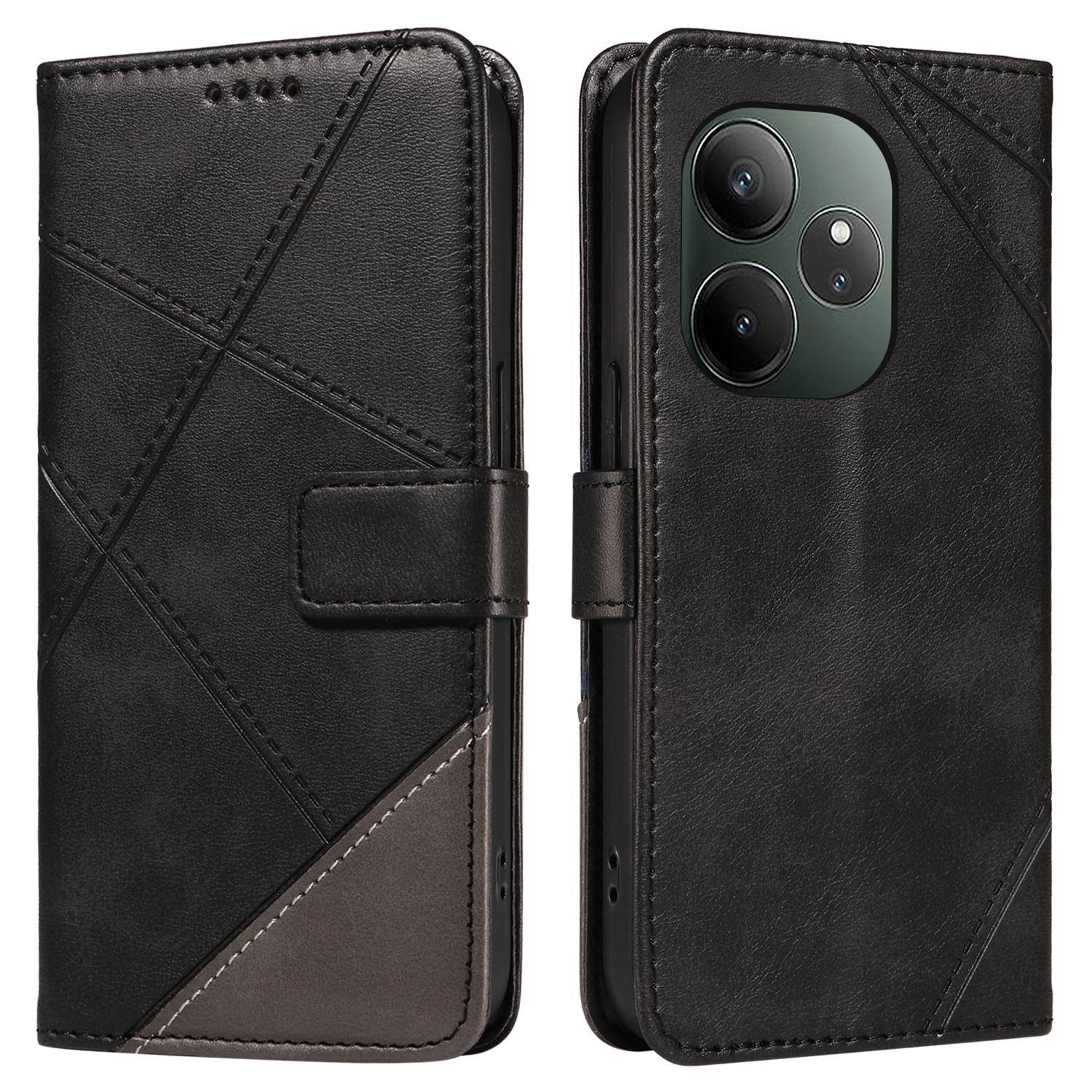 

Для Realme GT 6 5G Чехол Кожаный Геометрическая Линия Чехол для Телефона Держатель для Карт Магнитная Застежка B