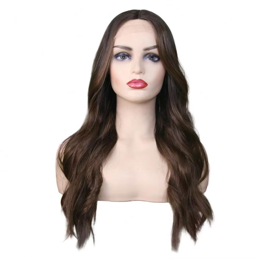 Women Long Wavy Brown Lace Front Wig High Temperature Fiber Synthetic Hair Glueless Lace Natural Hairline Daily Party Use (Brown,24 ) коричневый