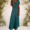 Women Plus Size V Neck Short Sleeve Black Printed Straight Maxi Dress