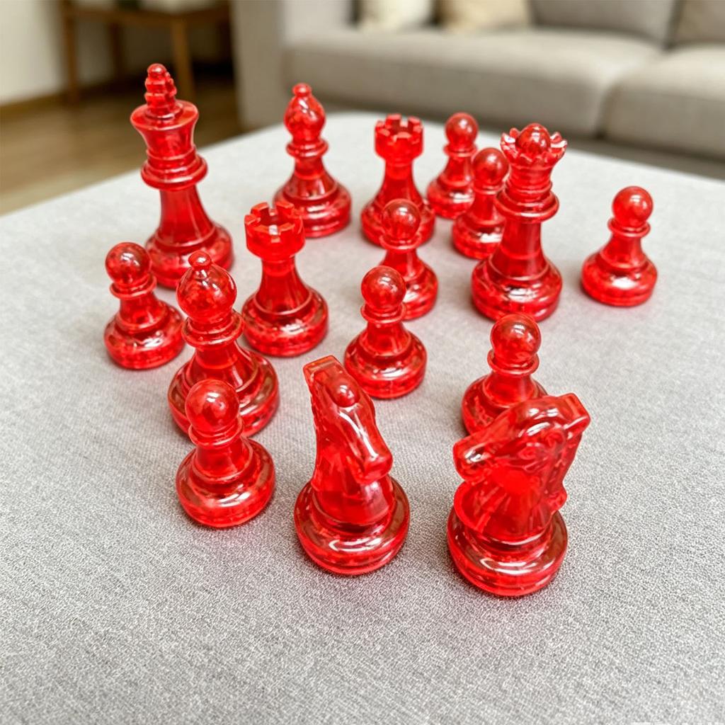 16PCS Chess Pieces Only Chessman Set 1.93 Inch King Height Easy Identification for Chess Enthusiasts Transparent Red