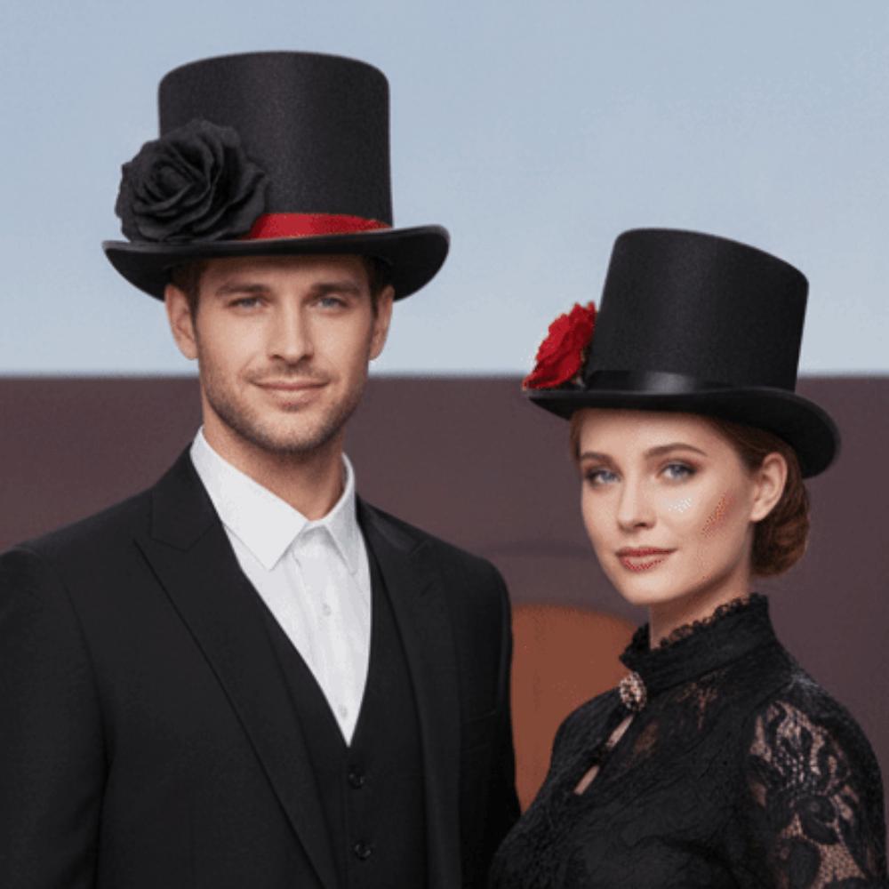 Classic Black Rose Gentleman Cap Vibrant Red Magician Fedora Headwear Drama Actors