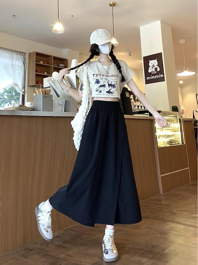 Summer High Waist A-Line Workwear Skort for Women – 2025 New Petite, Loose Slimming, Mid-Length Design