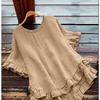 Plus Size Women's Buttonless Pleated Ruffle Edge Front Short Back Long Flared Sleeve Round Neck Top Fashionable Comfortable Soft Casual T-shirt