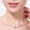 2Pcs/Set Women Elegant Faux Set Pearls Shiny Rhinestones Jewelry Adjustable Open Collar Necklace Bangle Set