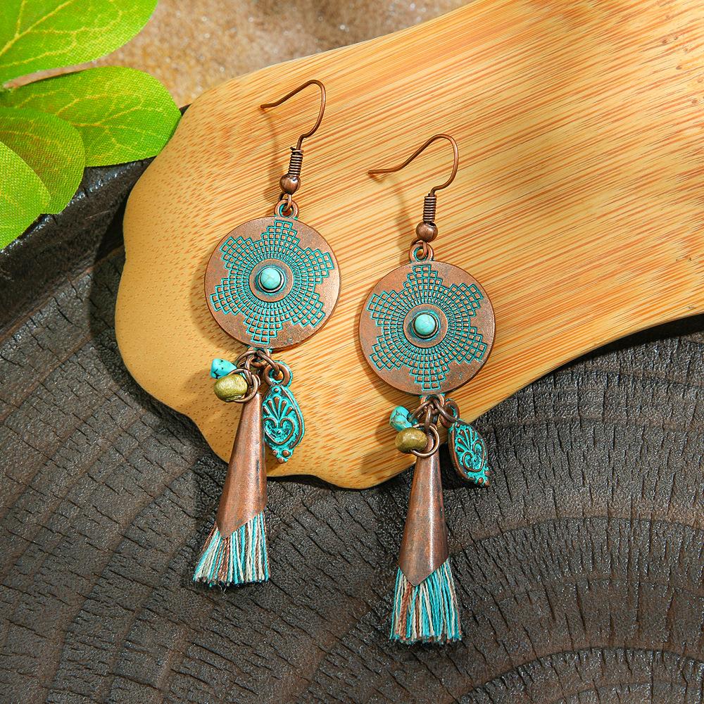 Cercei turcoaz Cercei boemi cu ciucuri, aliaj geometric, stil retro, accesorii urechi lăudăroși