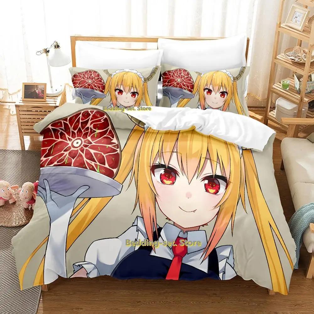Miss Kobayashi's Drachenmädchen Bettwäsche-Set Anime 3-teiliger Bettbezug Kawaii Mädchen Erwachsene Kinder Schlafzimmer