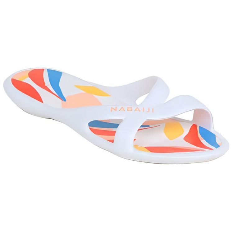 DECATHLON 500 Lea Non-Slip Comfortable Casual Breathable Pool Non-Slip Quick-Dry Slippers Women's White