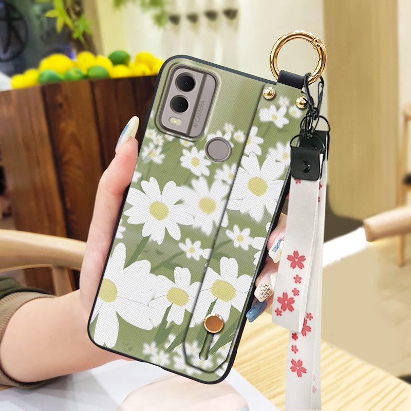 Soft Case Flower Phone Case For Nokia C22 Wristband Durable Ring Waterproof Lanyard Oil Painting Back Cover Silicone