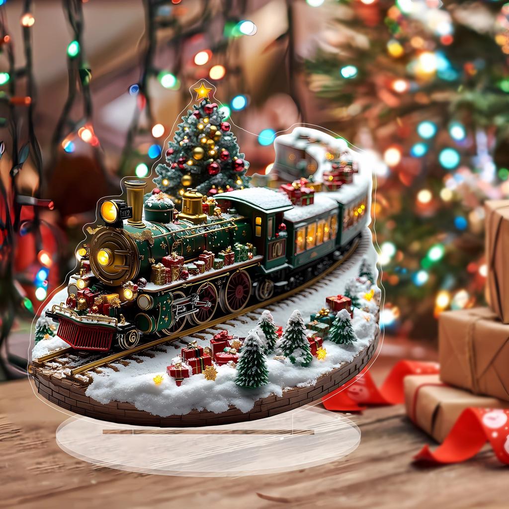 Set di case uniche del villaggio di Natale, figurine rotanti con display del treno, decorazione musicale illuminata a LED, decorazione natalizia a batteria