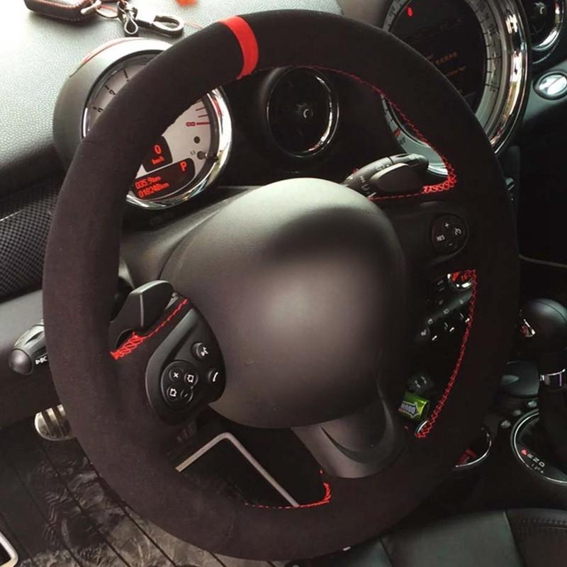 Car Steering Wheel Cover DIY Hand-stitched Black  Leather Suede Car Steering Wheel Covers For Mini Cooper Accessories