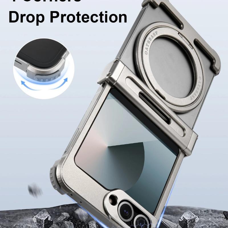 Oatsbasf for Samsung Galaxy Z Flip 6 Phone Case with 360° Rotatable Stand Thin Metal Magnetic Frameless Bumper Protective Cover
