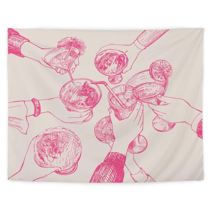 Pink Watercolor Cherry Tapestry Wall Hanging Red Fruit Coquette Ribbon Bow Aesthetic Wall Art Girls Room Wall Decor