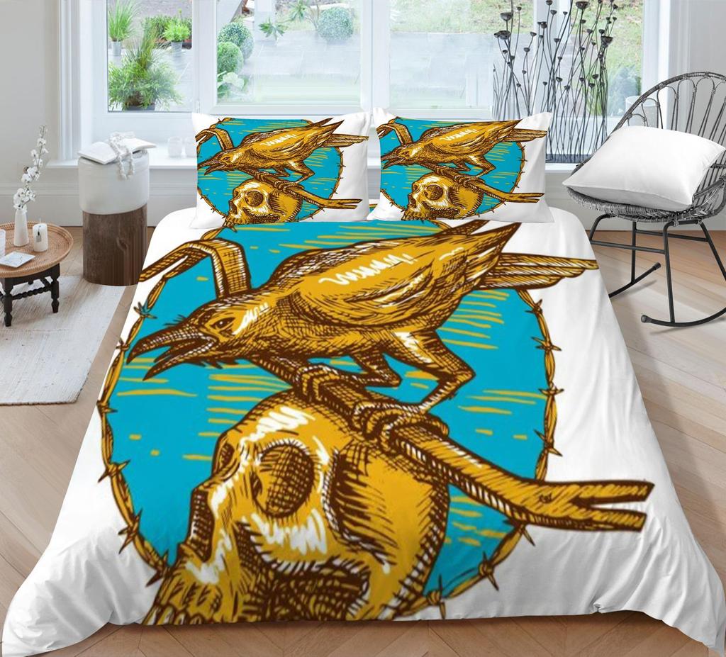 Set de lenjerie de pat cu craniu pentru acasă lenjerie de pat respirabilă cu husă de pernă husă de pilota de înaltă calitate pentru băiat, adolescent, textile de acasă