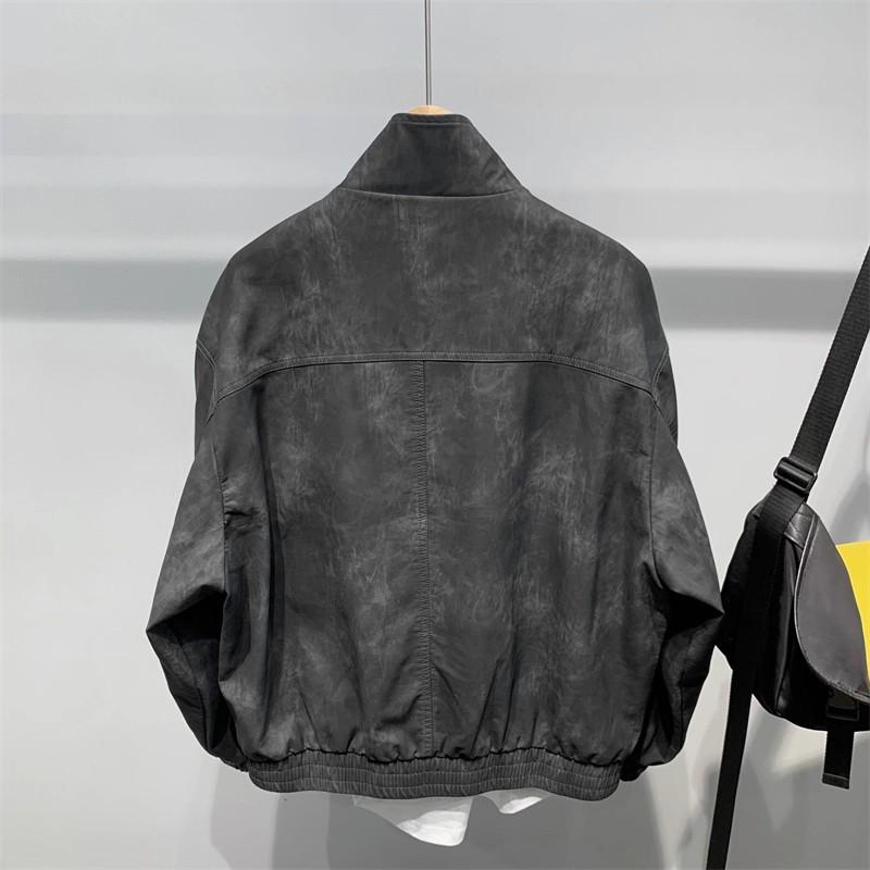 Men's Retro Distressed PU Leather Jacket - Design-Conscious, Loose Fit for Spring and Autumn