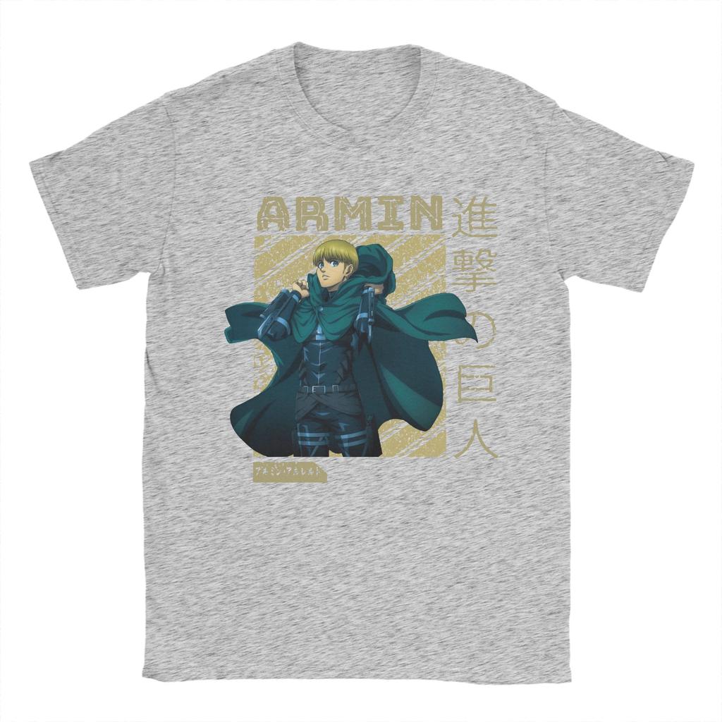 Vintage ARMIN aus Attack on Titan T-Shirts für Herren O-Ausschnitt Reine Baumwolle T-Shirts Anime Kurzarm T-Shirts Grafik Kleidung
