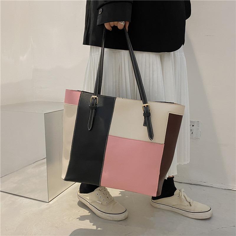 Fashion splicing candy color women's bag new soft surface casual shoulder bag simple hand bag