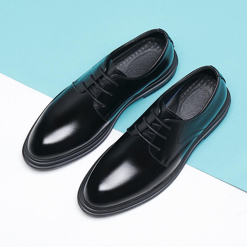 Leather shoes men's autumn and winter men's height increase 6CM business dress leather shoes British style increase 8CM wedding shoes