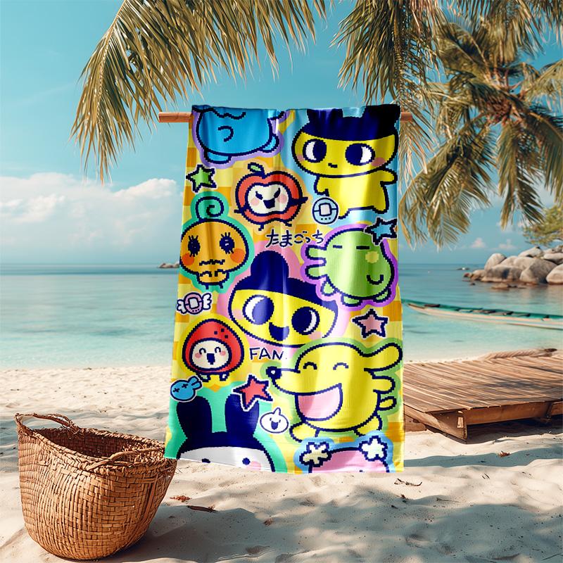 Proof Beach Towel with T-Tamagotchis Virtual Pet Pattern - Soft,absorbent,quick-drying,machine Washable - Perfect for Swimming,camping,bathing