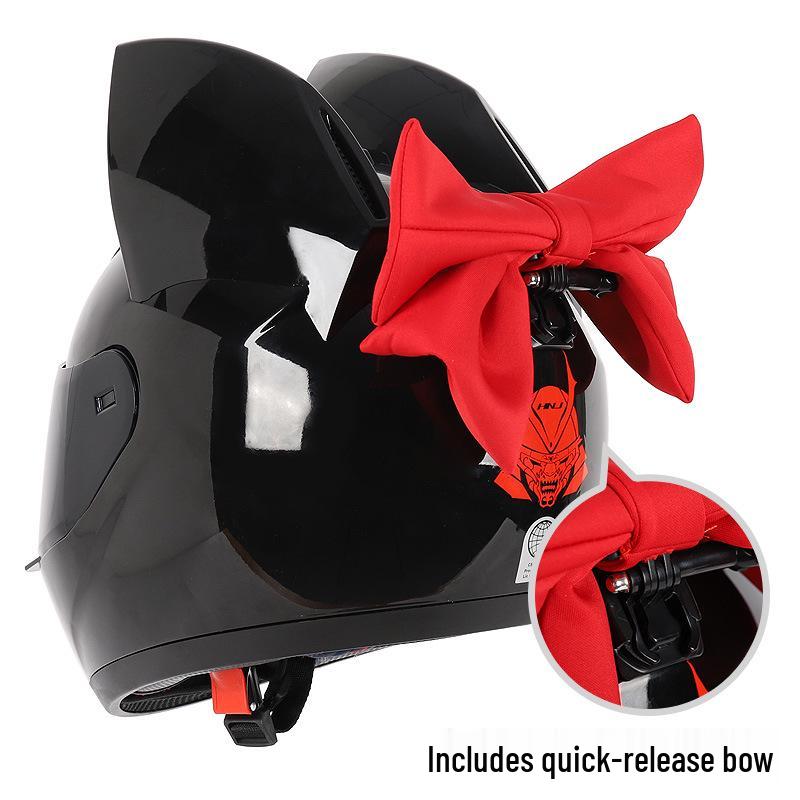 HNJ Women's Electric Motorcycle Helmet, Cat Ears, 3C Certified, Full Face, Bluetooth Compatible, Summer Use.