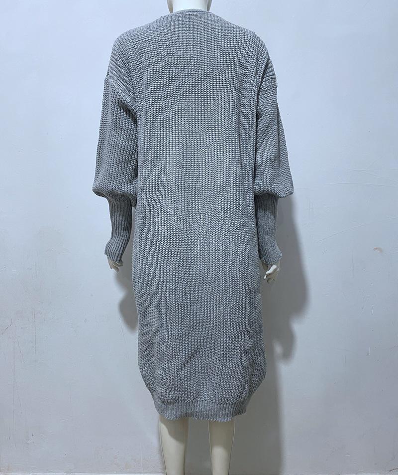 Women's Oversized Knit Cardigan with Lantern Sleeves and Pockets - Autumn/Winter Collection