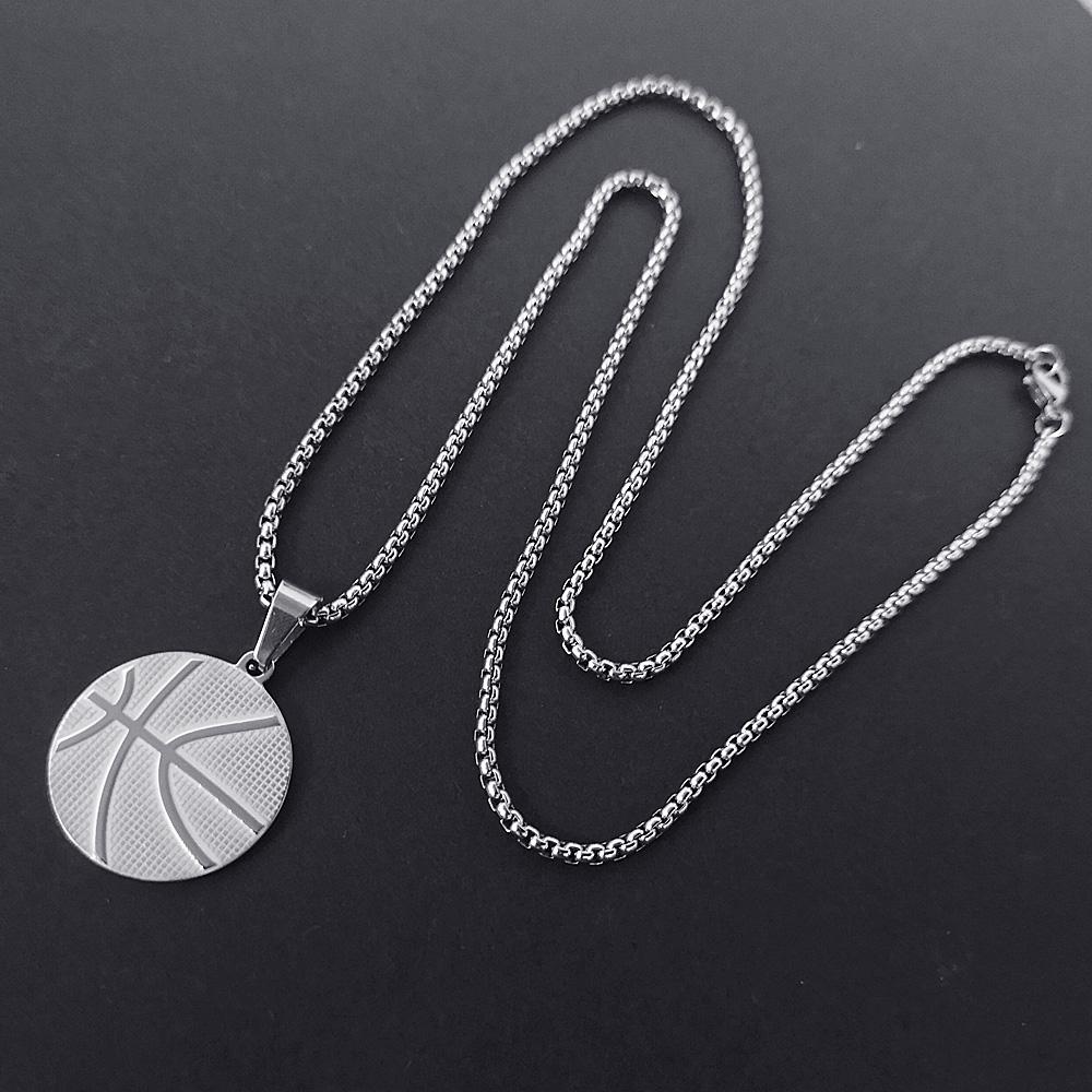 Collier avec pendentif basket-ball Firebros FTN1040, 61 cm, en acier inoxydable, pour homme et femme, style hip-hop, couleur argent