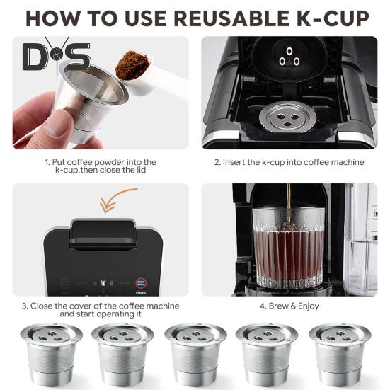 Stainless Steel Coffee Filter for K Cup Reusable Coffee Capsule Cup Fine Mesh Filter Design BPA-Free Easy To Use Refillable Coffee Filter for Ninja