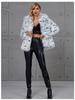 Women's Faux Fur Lynx Leopard Print Coat with Turn-Down Collar - Stylish Faux Fox Fur Jacket