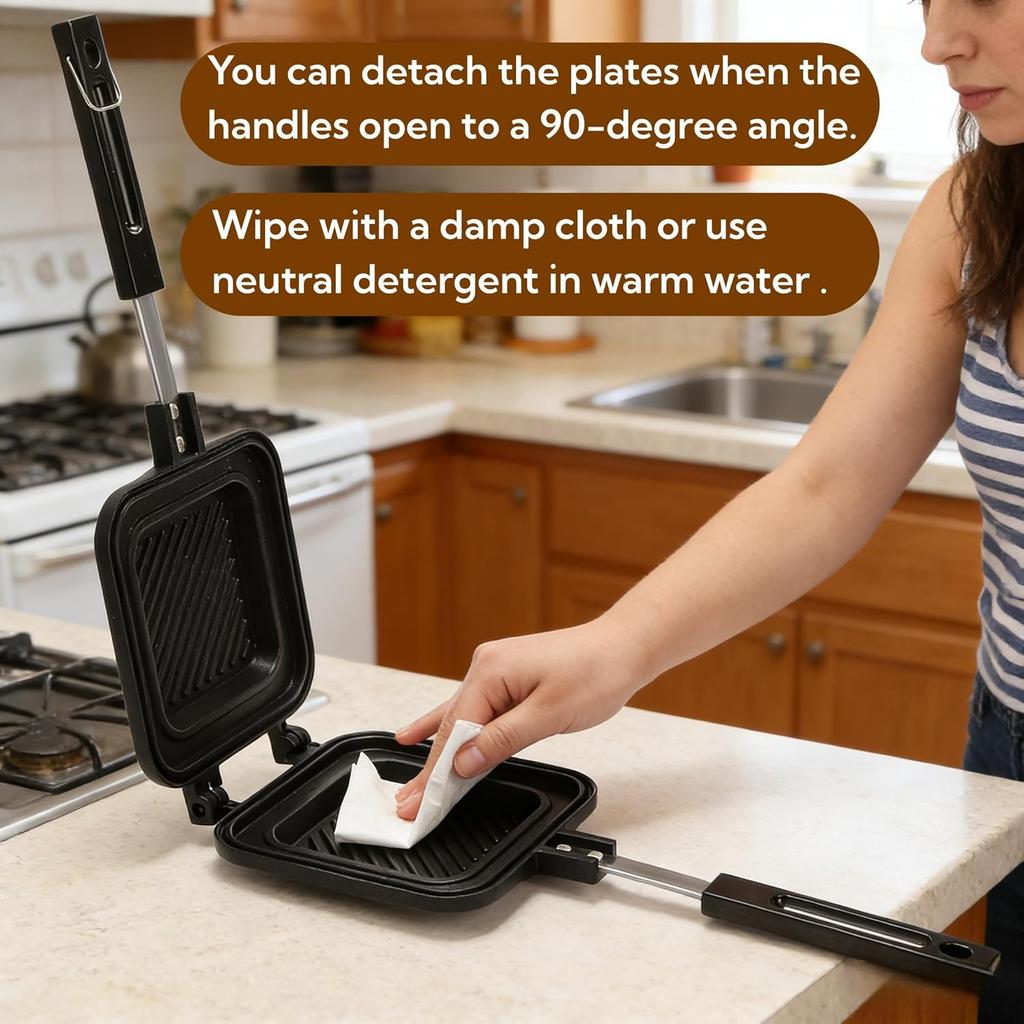 Sandwich Maker, Non-Stick Aluminum Grilled Pancake Flip Pan with Handle, Cheese Frying