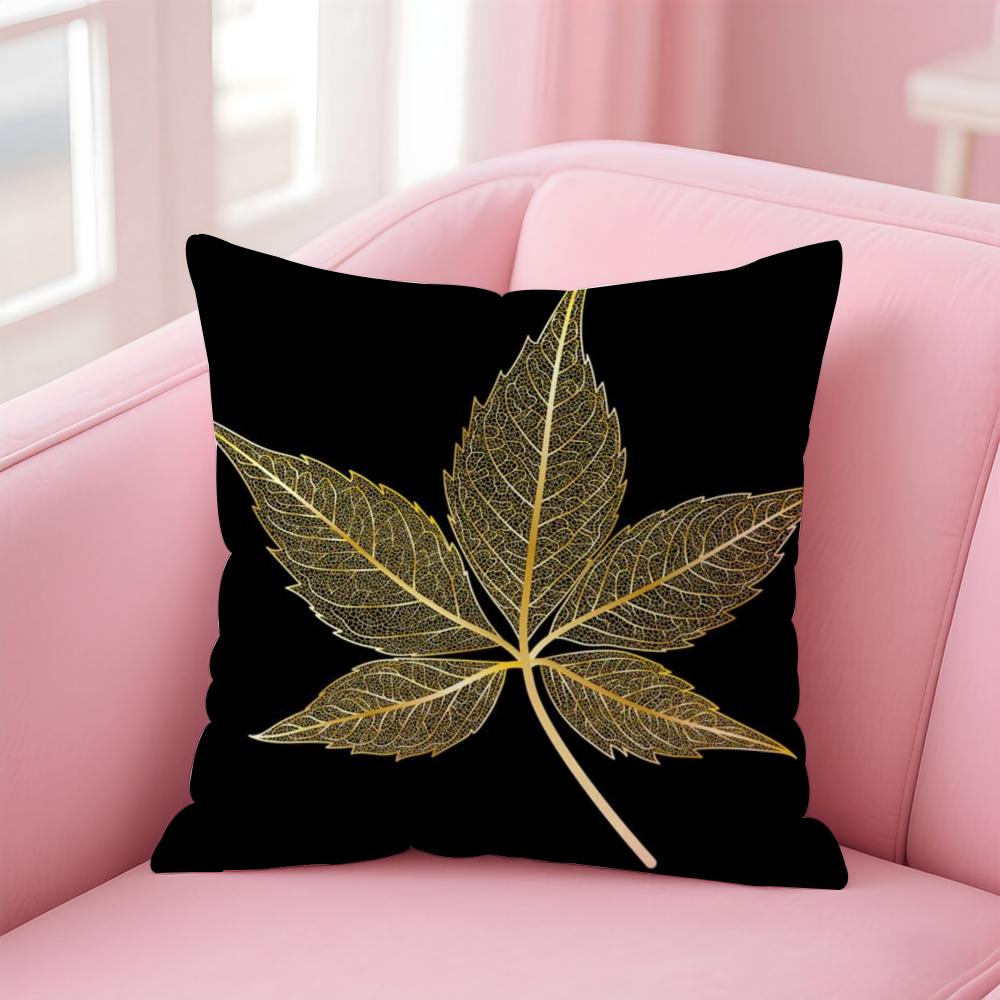 Elegant Floral ATr Golden Leaf Branch Pattern Cushion Cover Pillow Case Soft Skin Friendly Fabric Concealed Zipper