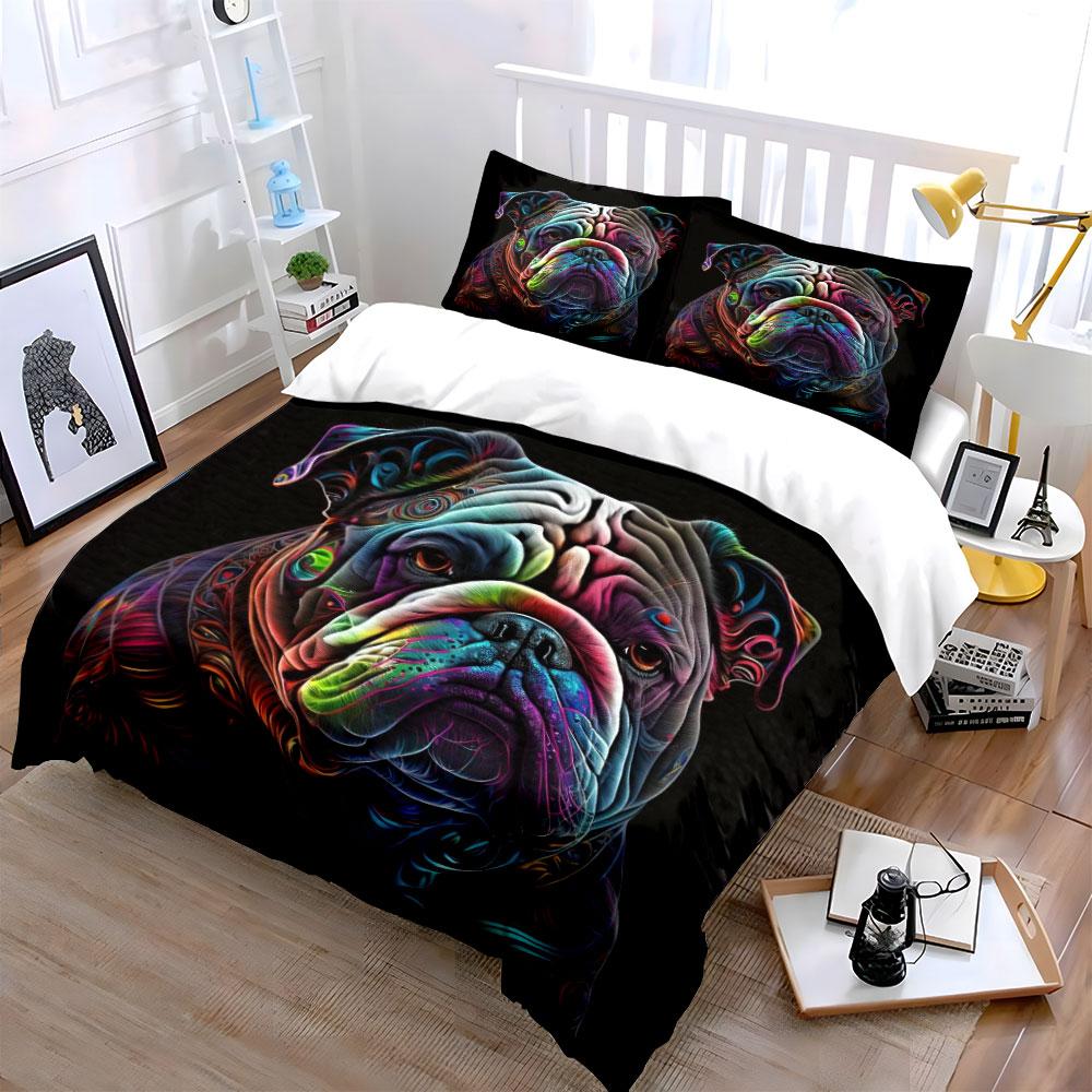 Colorful Bulldog Art Set Multiple Sizes Kid'S And Adults' Bedroom Exquisite 3Pc Bedding Set, Gift
