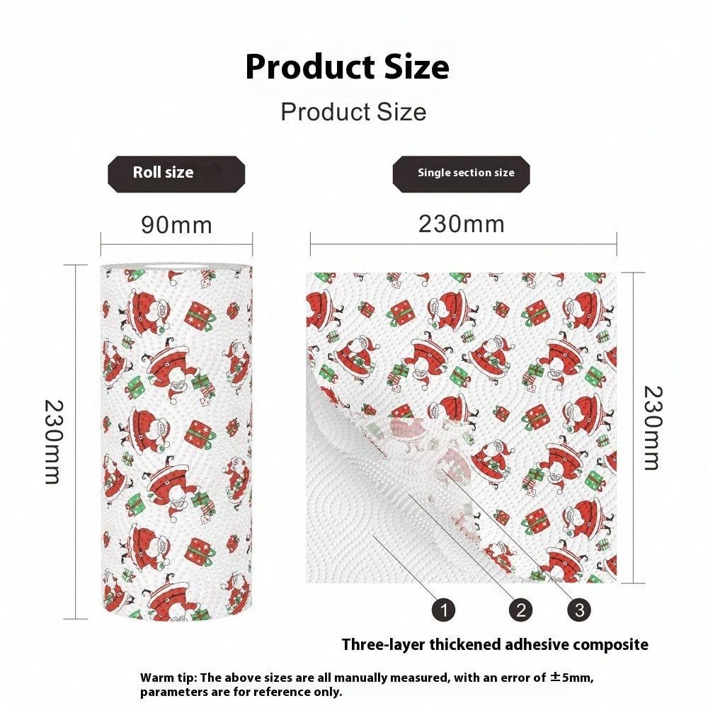 Jul Kökspapper 3-lagers Förtjockat Rullpapper Engångs Kökstädduk Torr Våt Dubbelanvändning Hushållsrullpapper 23*23cm 150g/rulle
