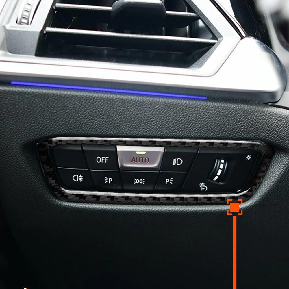 Carbon Fiber Style Headlight Switch Button Frame Sticker for BMW G20 G28 3 Series 2019-2021 Interior Trim Decal