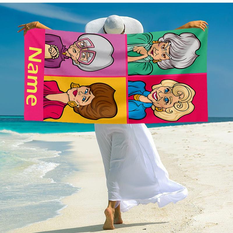 Custom Name Ultra-Soft Beach Towel with The Golden Girls Theme,Ideal for Pool - Camping, Diving - Perfect Travel Essential, Vibrant Beach Towel.
