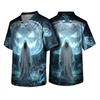 Men's Halloween Print V-Neck Short Sleeve Pocket Scrub Top for Caregiver Uniform
